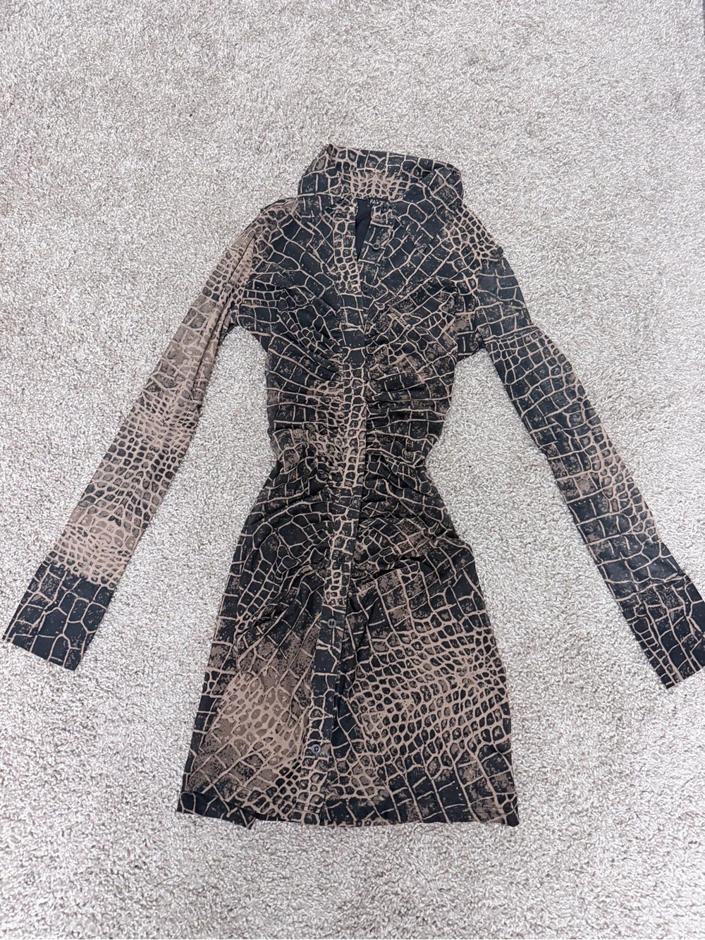 Fashion Nova Croc-Print Long Sleeve Wrap Dress - Black & Tan